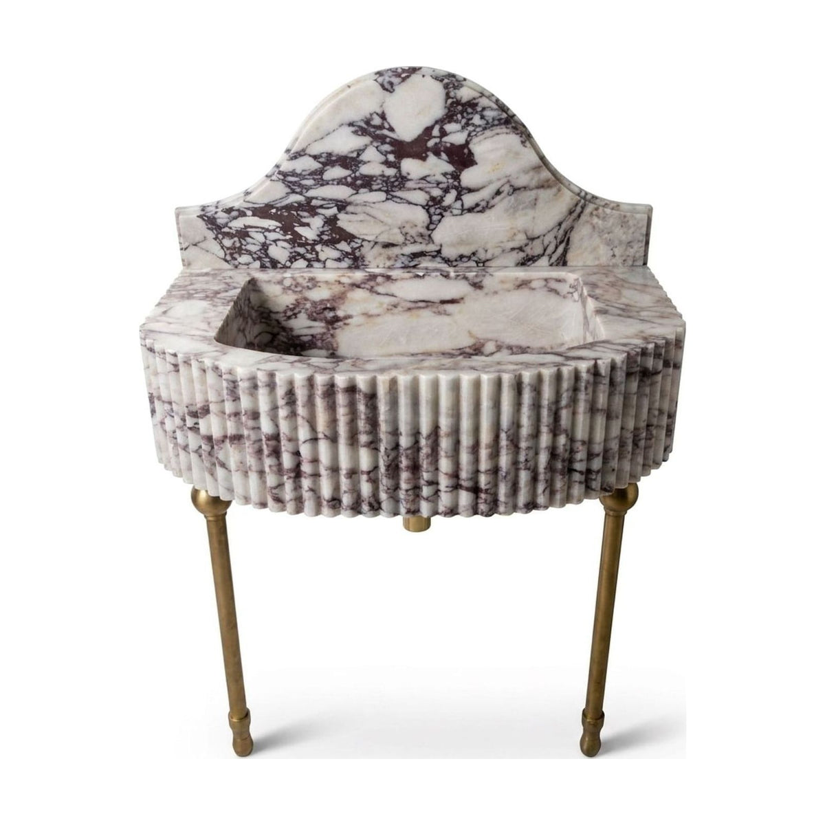 Calacatta Viola Fluted Marble Sink with Brass Stand and Backsplash — view 1