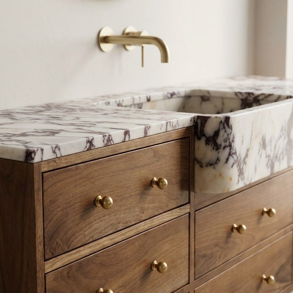 Calacatta Viola Polished Marble Vanity Sink — detail — view 4