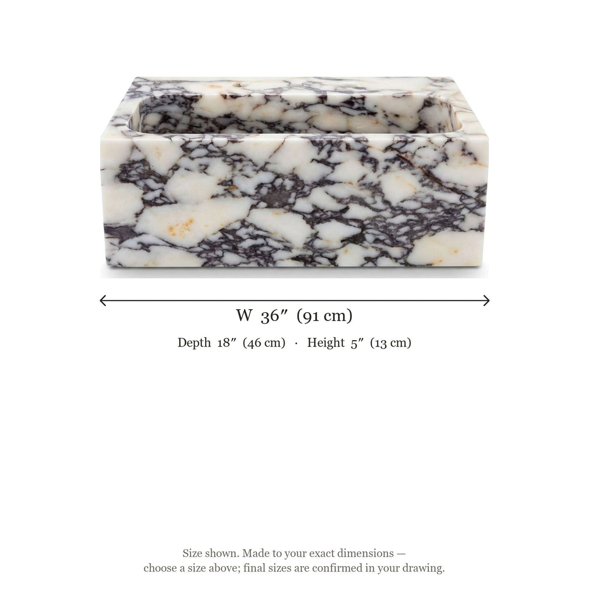 Calacatta Viola Polished Marble Sink with 3 Faucet Holes — dimensions — view 4