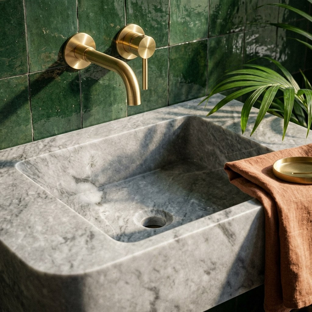 Grey Marble Rectangular Vessel Sink with Honed Finish — premium — view 2