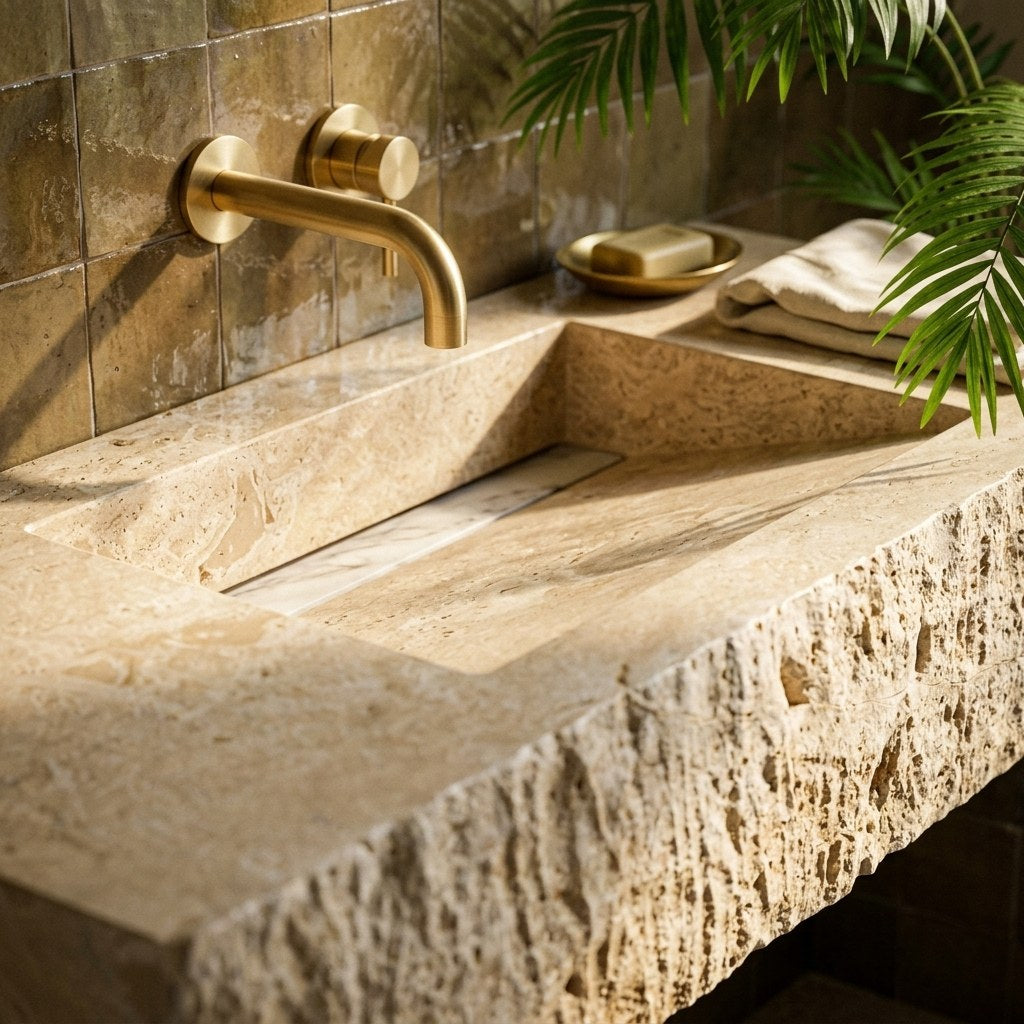 Honed Travertine Rectangular Sink — premium — view 2