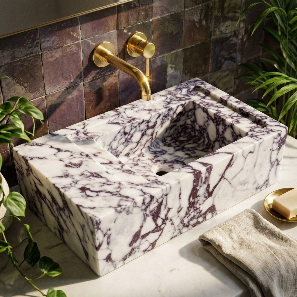 Calacatta Viola Rectangular Honed Marble Vessel Sink — premium — view 2