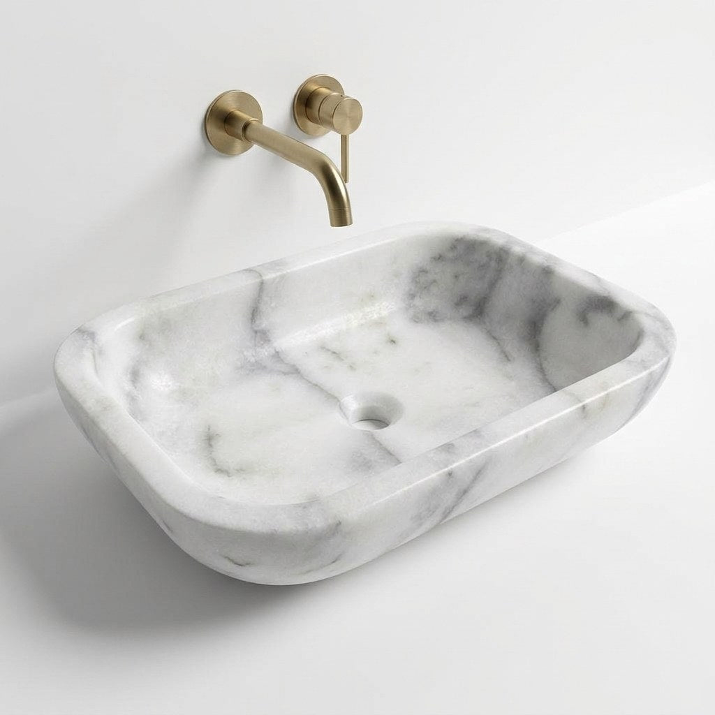 Carrara Marble Honed Rectangular Vessel Sink — detail — view 4