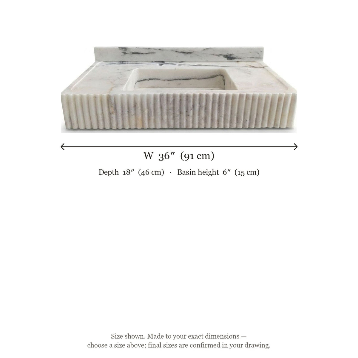 Carrara Fluted Marble Vanity with Backsplash — dimensions — view 4