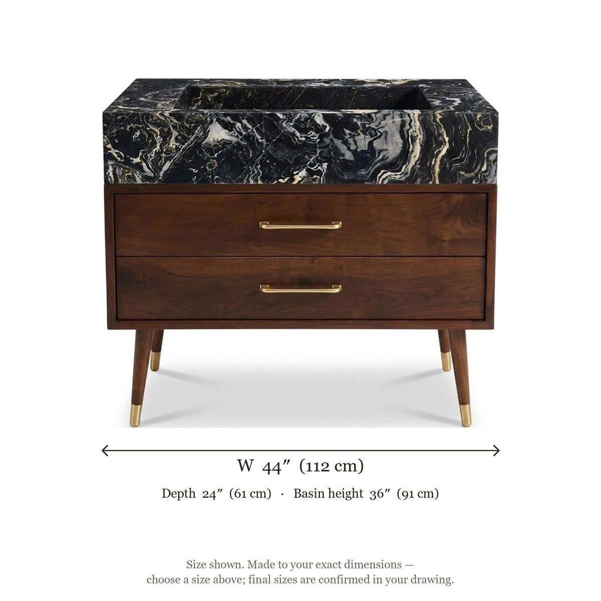 Nero Marquina Polished Marble Vanity with 3 Faucet Holes — dimensions — view 5