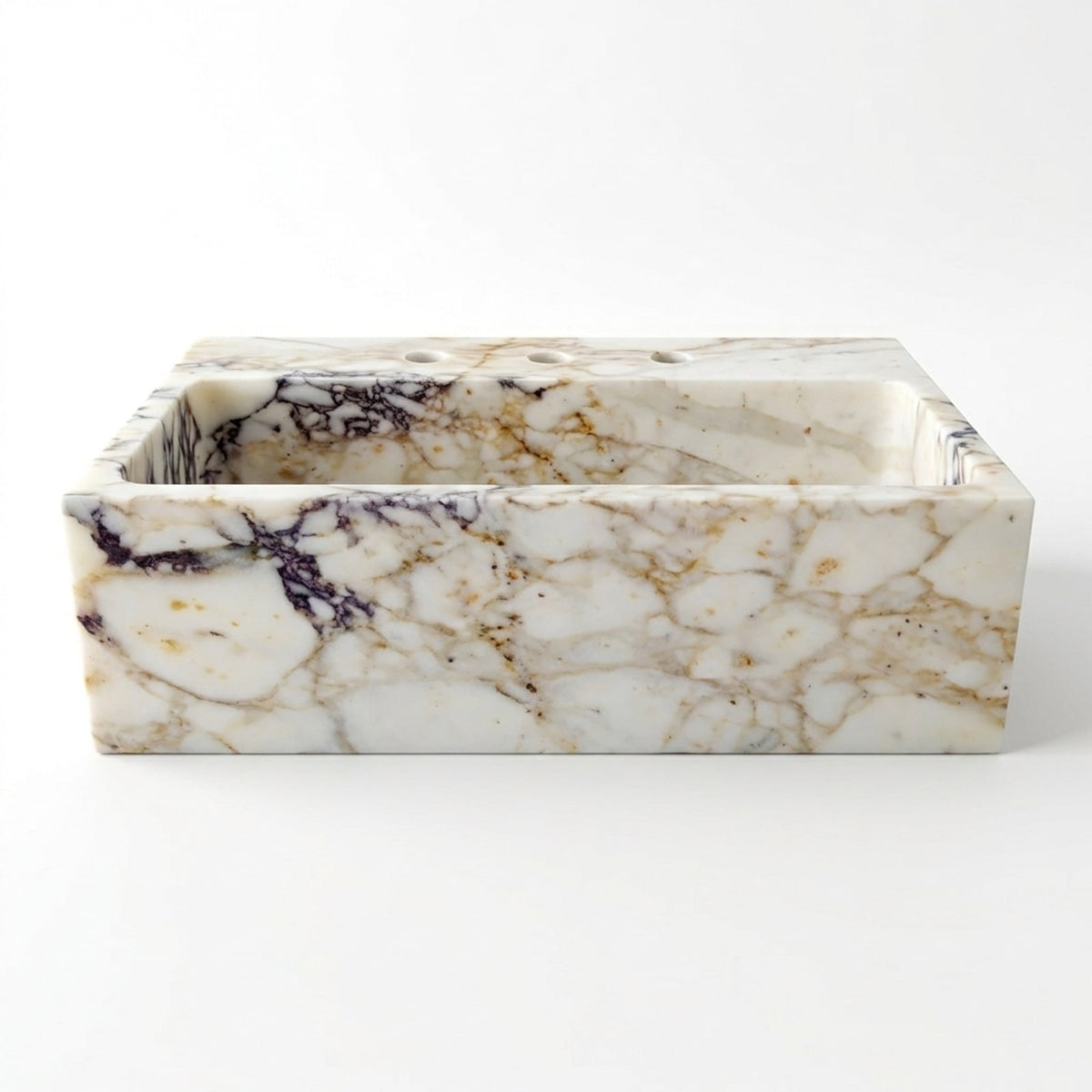 Calacatta Gold Polished Marble Sink with 3 Faucet Holes — view 1