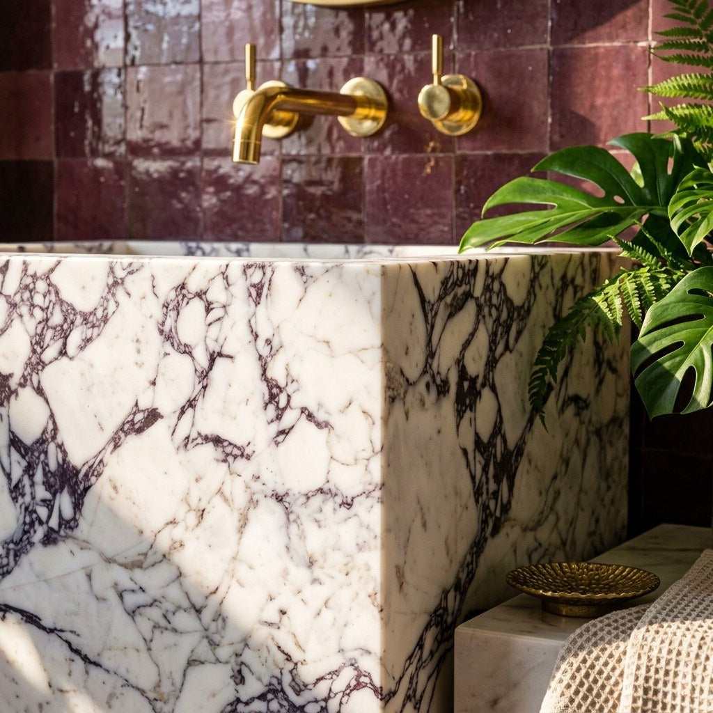 Calacatta Viola Rectangular Honed Marble Block Sink — premium — view 2