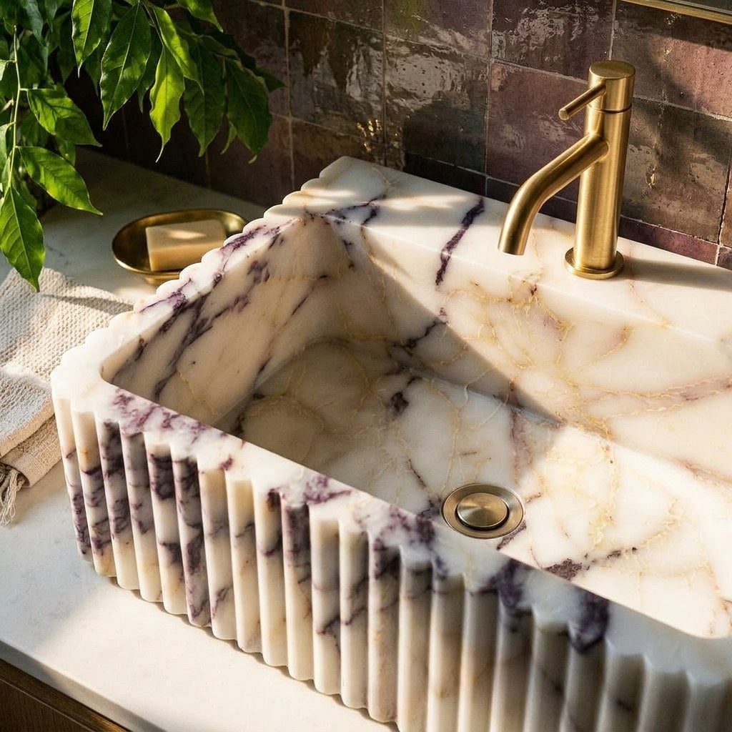Calacatta Viola Fluted Polished Marble Sink — premium — view 2