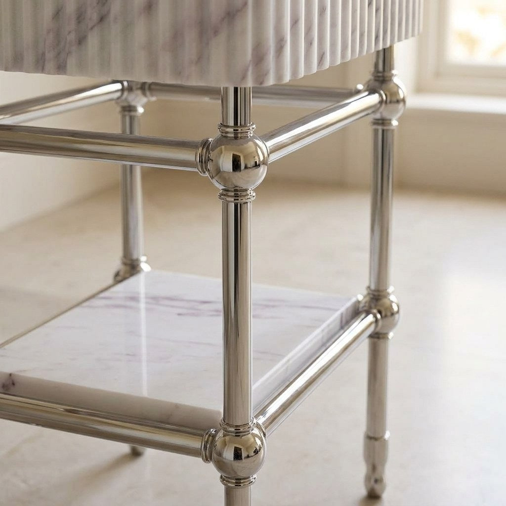 Lilac Fluted Marble Sink with Brushed Steel Stand — view 2