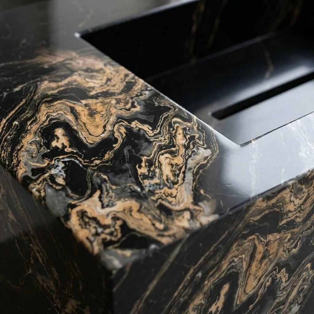 Picasso Polished Marble Rectangular Vessel Sink — marble detail — view 3