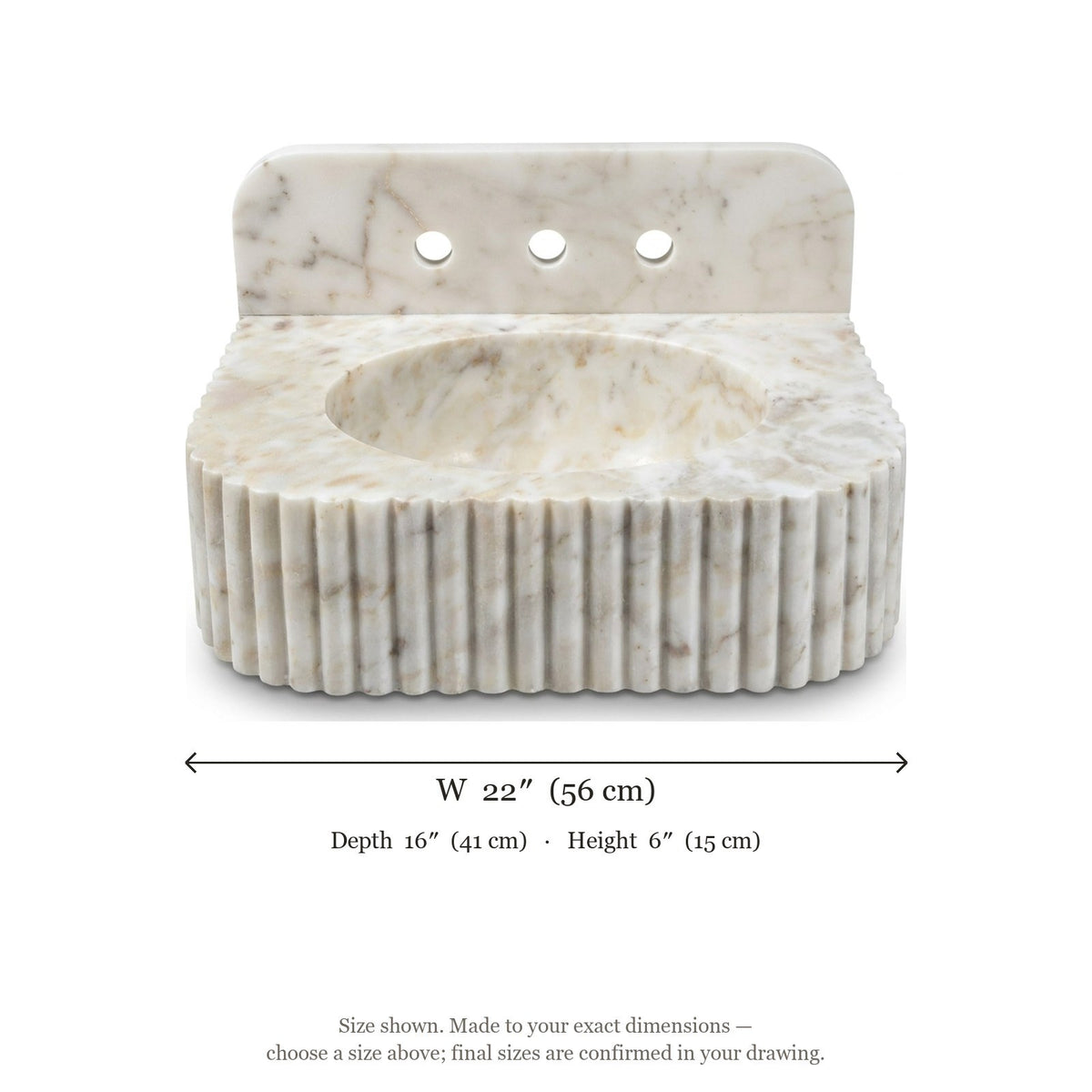Carrara Fluted Marble Sink with Backsplash — dimensions — view 5