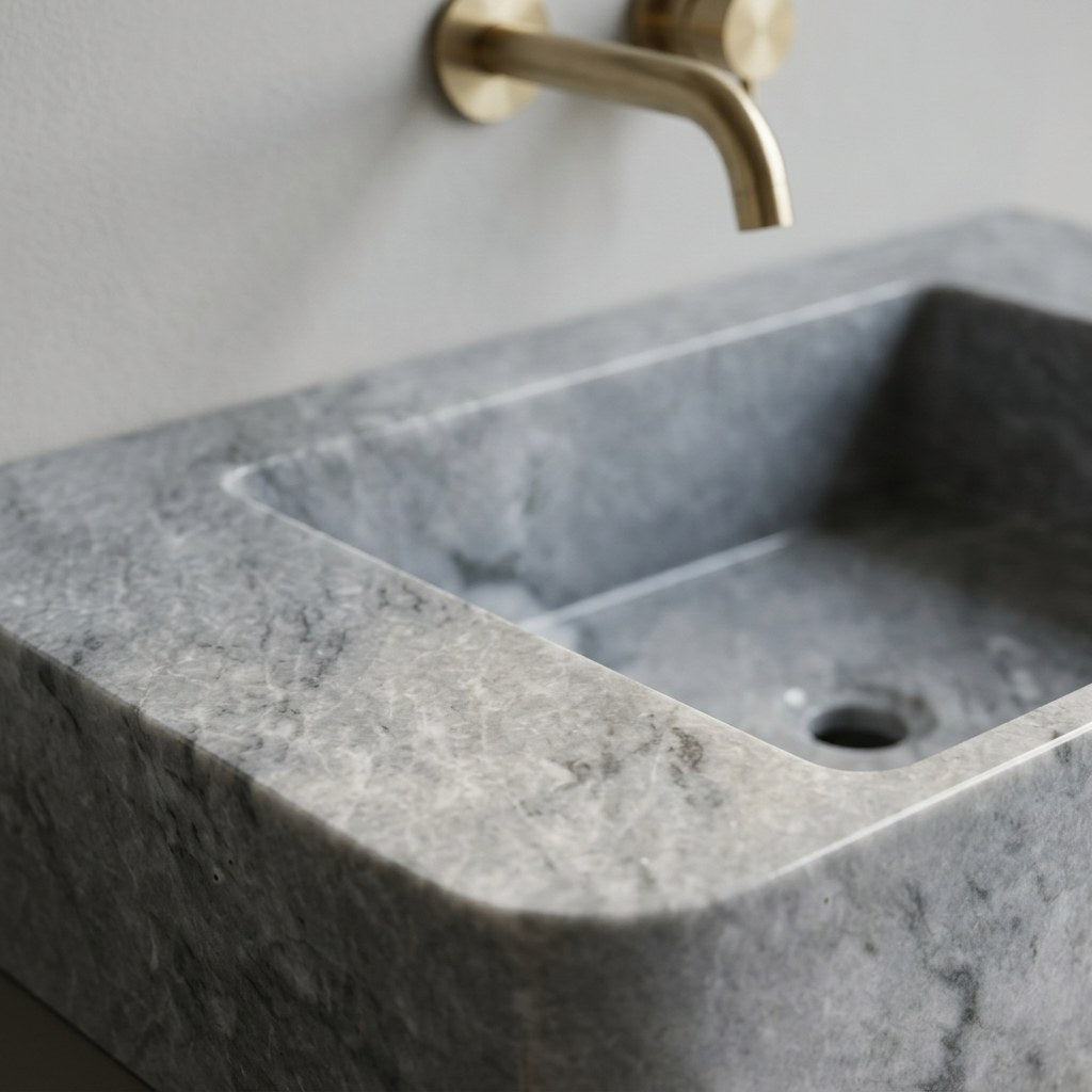 Grey Marble Rectangular Vessel Sink with Honed Finish — marble detail — view 3