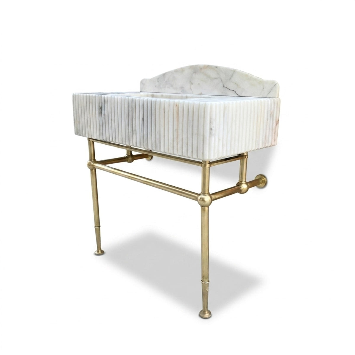 Carrara Fluted Marble Sink with Brass Stand — view 1