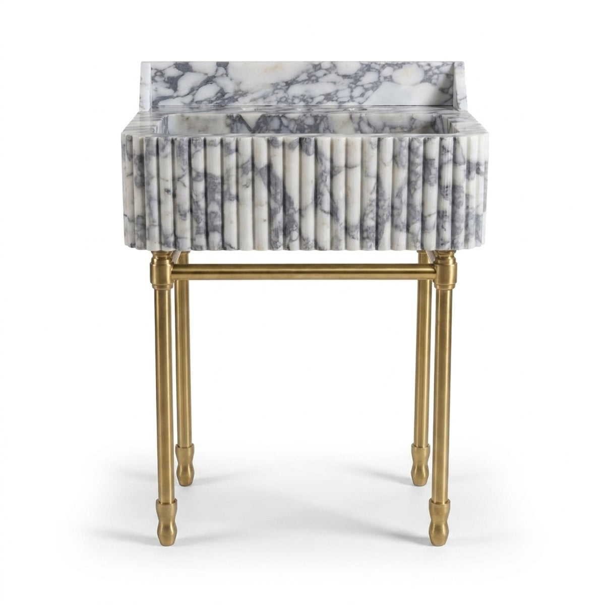 Calacatta Viola Fluted Marble Sink with Brass Stand — view 1