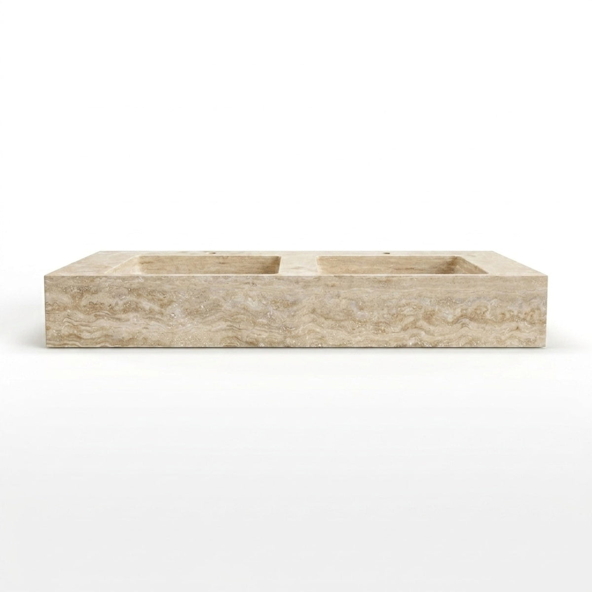 Travertine Double Basin Polished Stone Sink — view 1