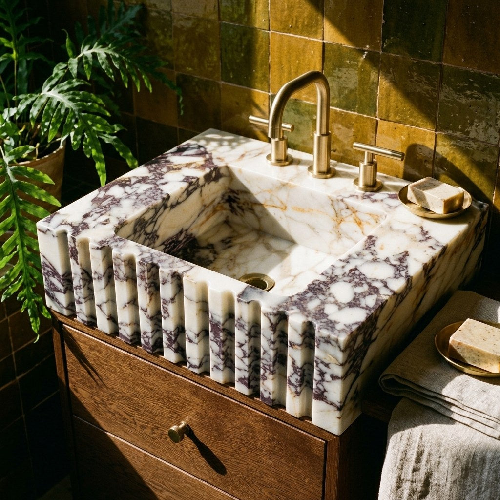 Calacatta Viola Fluted Polished Marble Vanity — premium — view 2