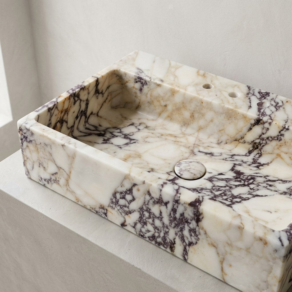 Calacatta Viola Polished Rectangular Marble Sink — detail — view 4
