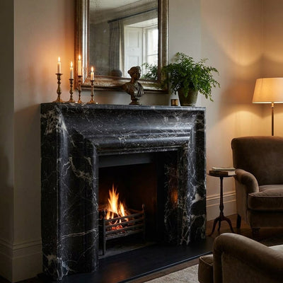 Pietra Notte Polished Marble Fireplace Surround — premium