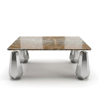 Honed Travertine Table with Brushed Steel Legs