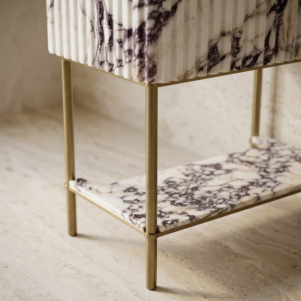 Calacatta Viola Fluted Marble Sink with Copper Stand and Backsplash — detail — view 4