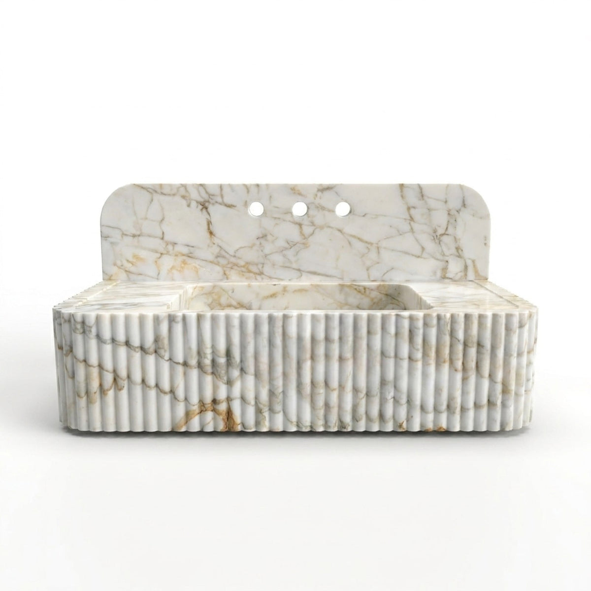 Calacatta Gold Fluted Marble Sink with Backsplash — view 1