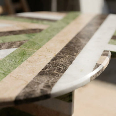 Multi-Color Striped Marble Round Table — marble detail