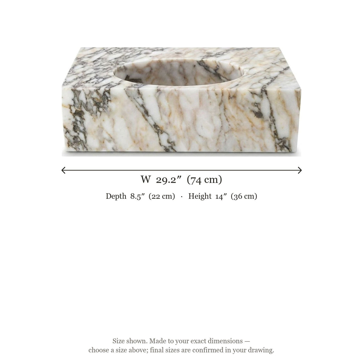 Calacatta Viola Marble Sink — dimensions — view 5