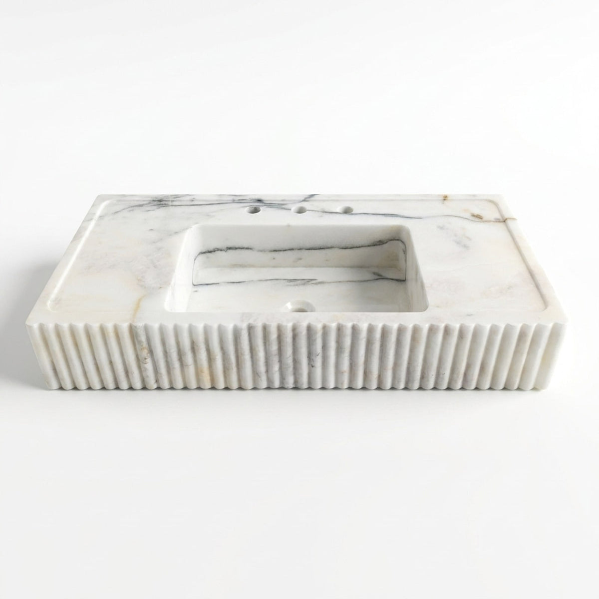 Carrara Fluted Polished Marble Sink — view 1