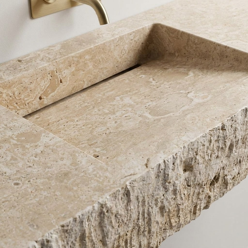 Honed Travertine Rectangular Sink — detail — view 4