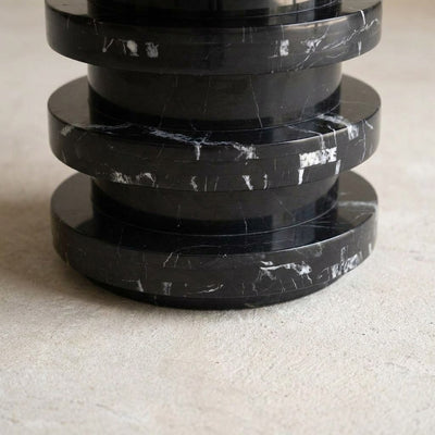 Nero Marquina Polished Tiered Marble Side Table — detail