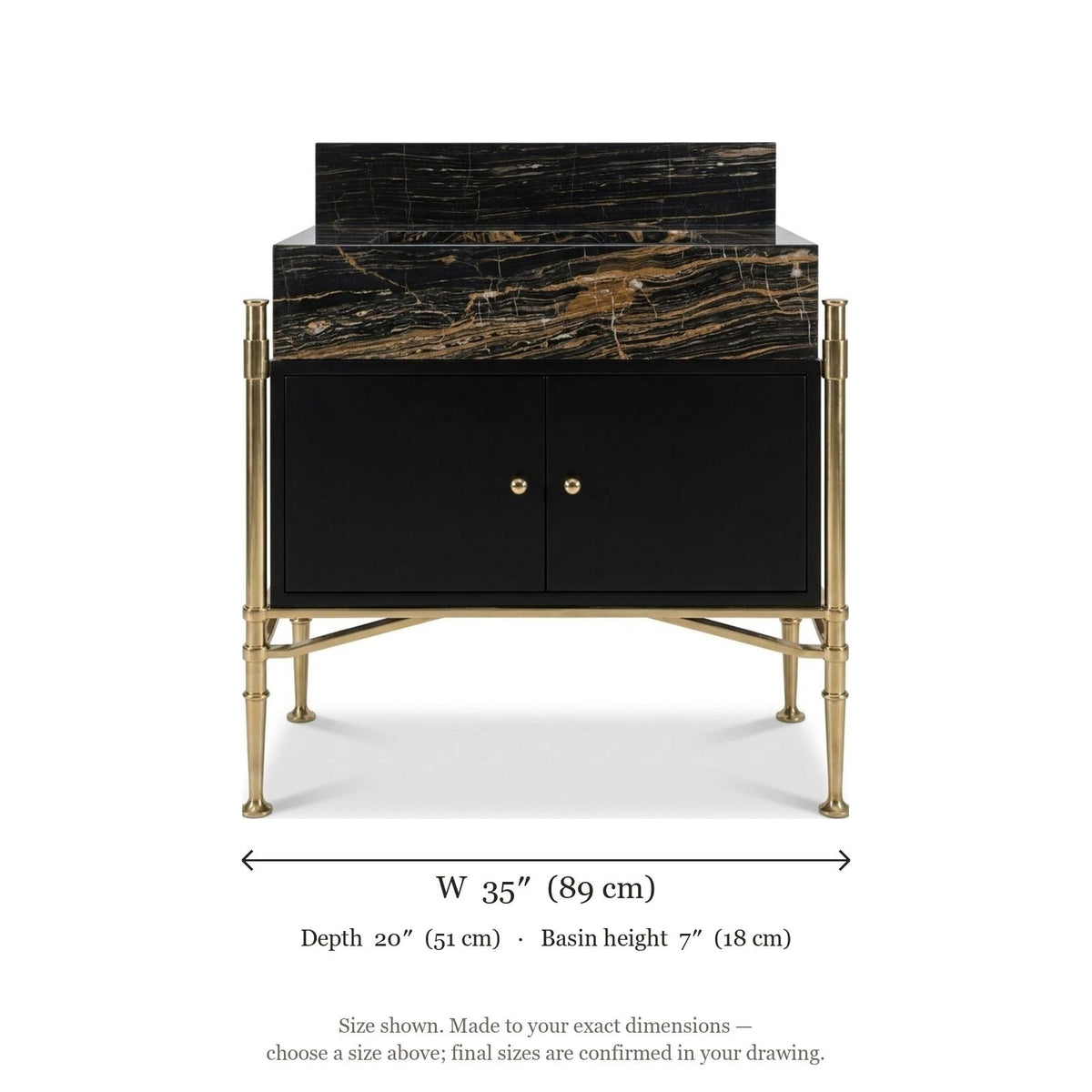 Picasso Marble Vanity with Brass Stand and Backsplash — dimensions — view 3