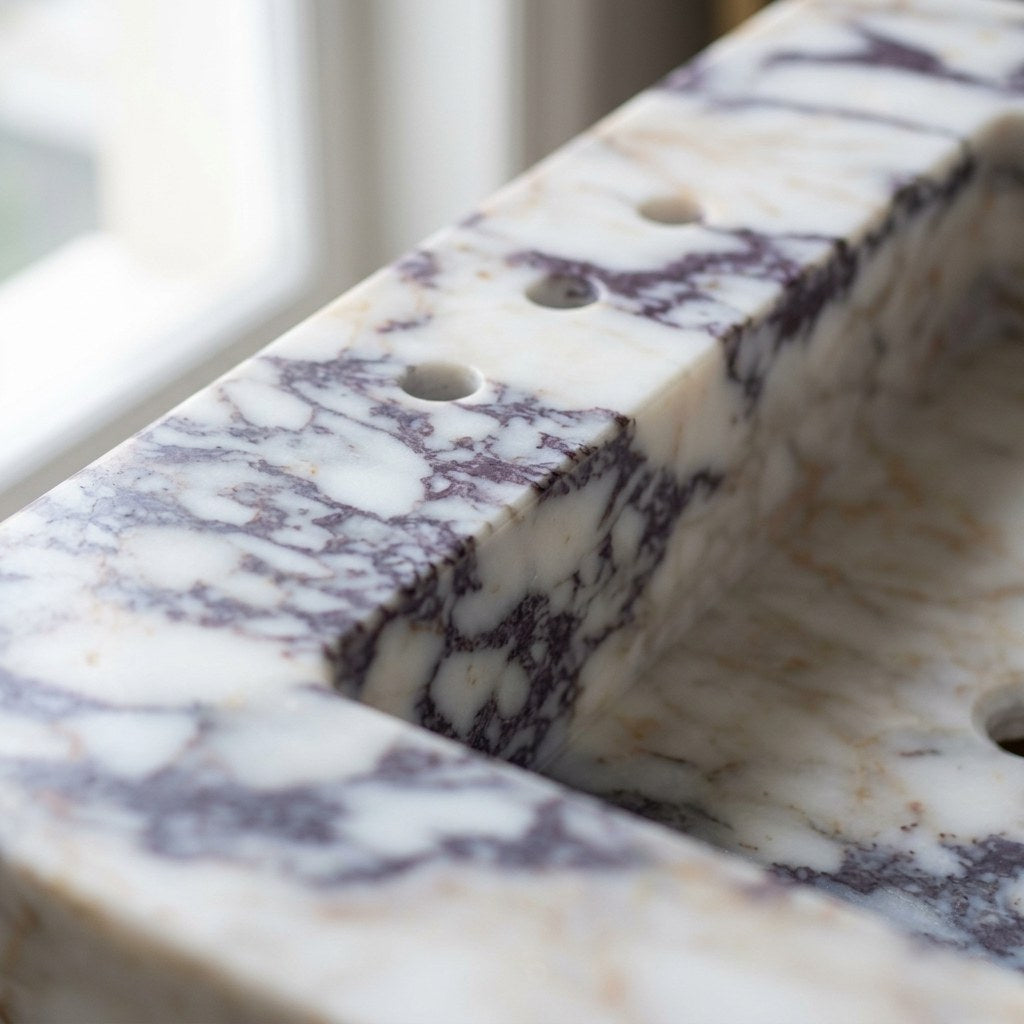 Calacatta Viola Honed Marble Rectangular Sink — marble detail — view 3