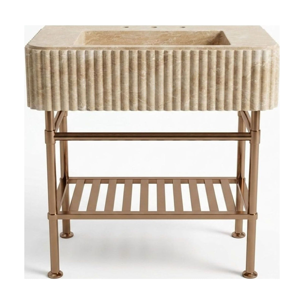 Travertine Fluted Sink with Copper Stand — view 1
