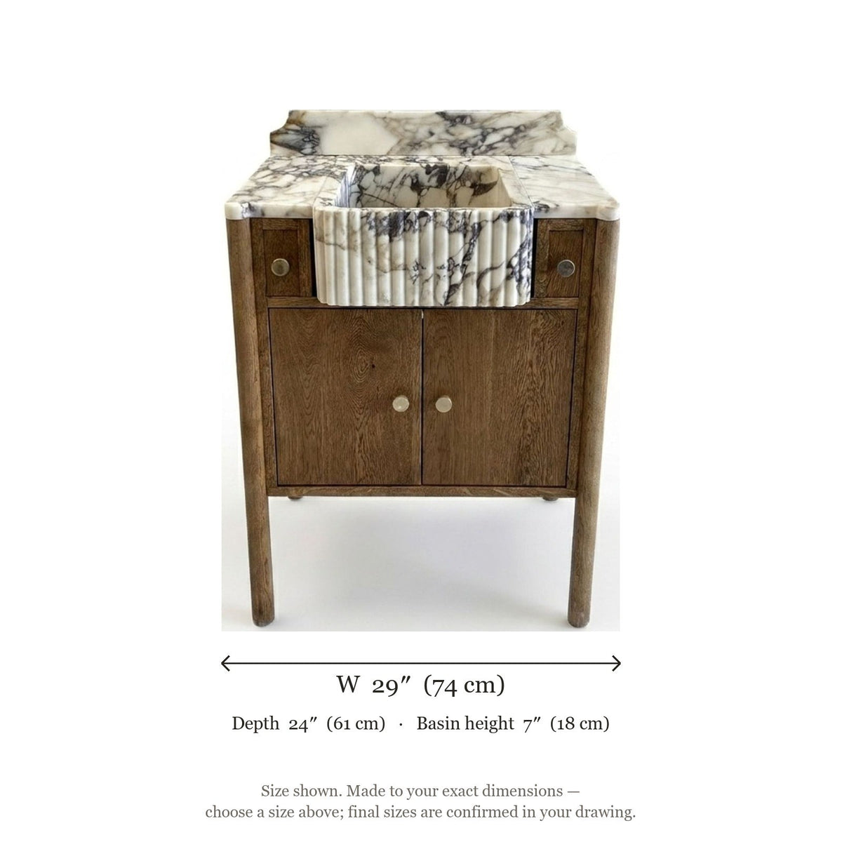 Calacatta Viola Fluted Marble Vanity with Backsplash — dimensions — view 5