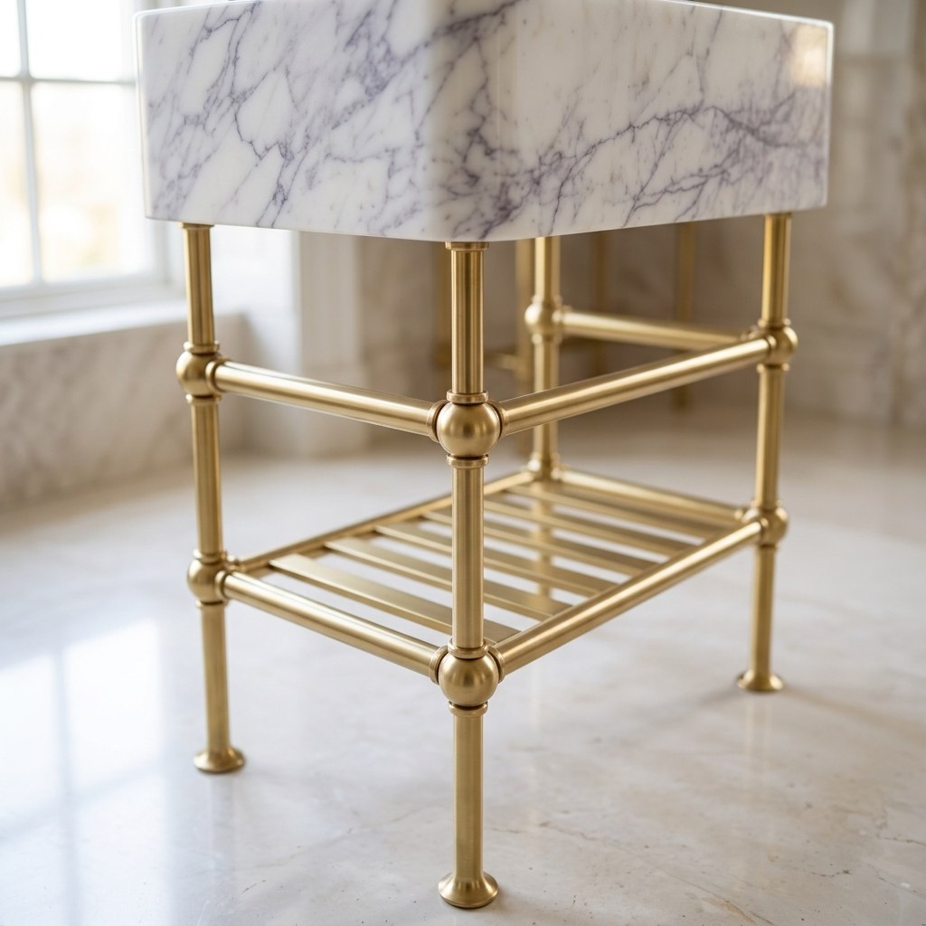 Lilac Marble Sink with Brass Stand — detail — view 3