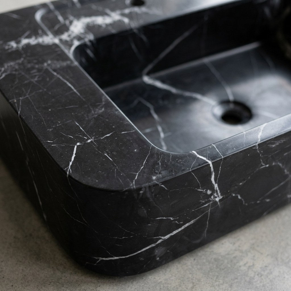 Nero Marquina Marble Sink — marble detail — view 3