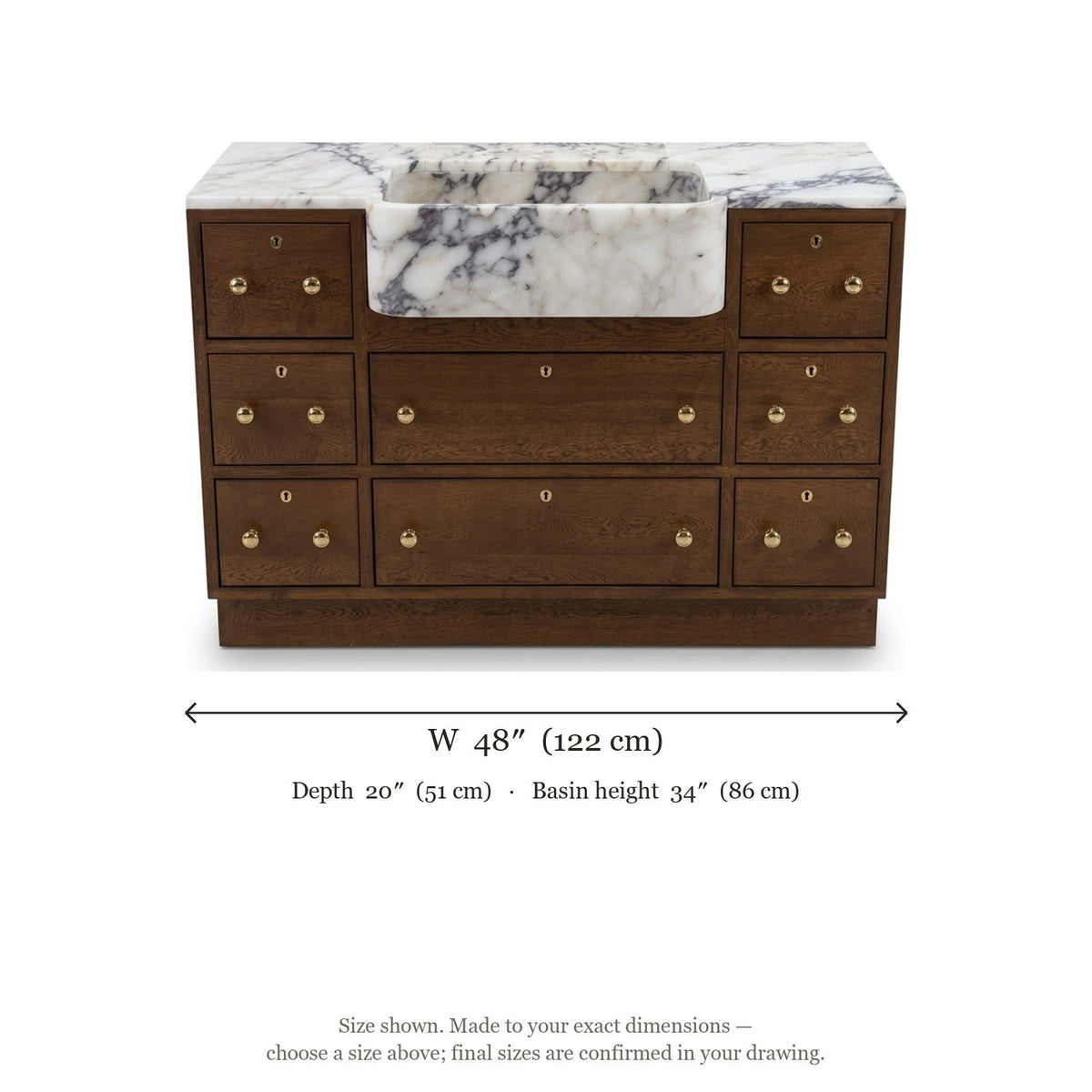 Calacatta Viola Honed Marble Vanity with Integrated Sink — dimensions — view 5