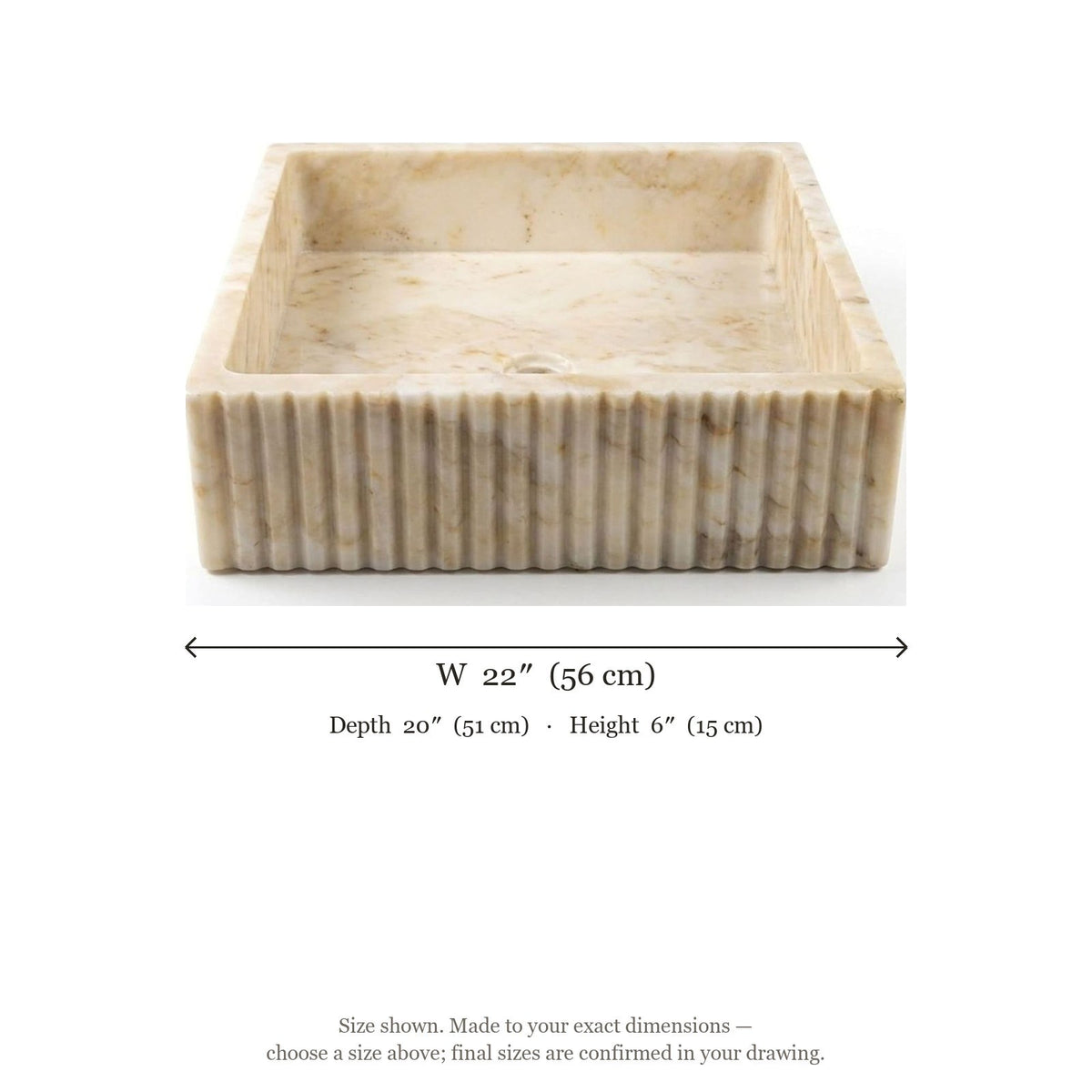 Calacatta Gold Fluted Marble Vessel Sink — dimensions — view 5