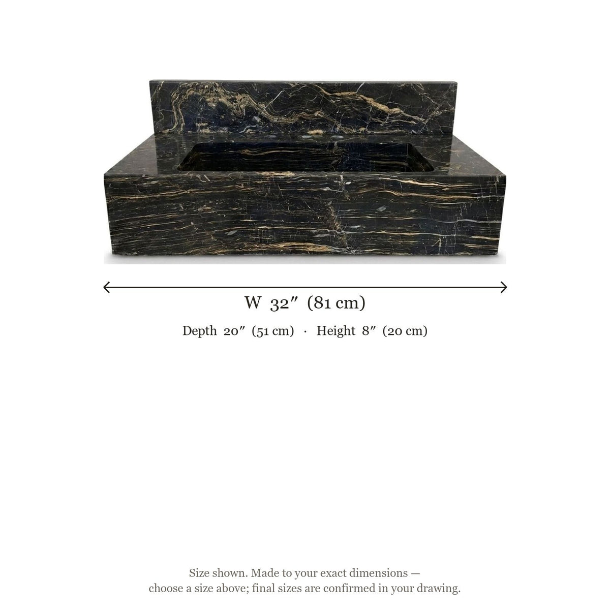 Picasso Marble Sink with Integrated Backsplash — dimensions — view 4