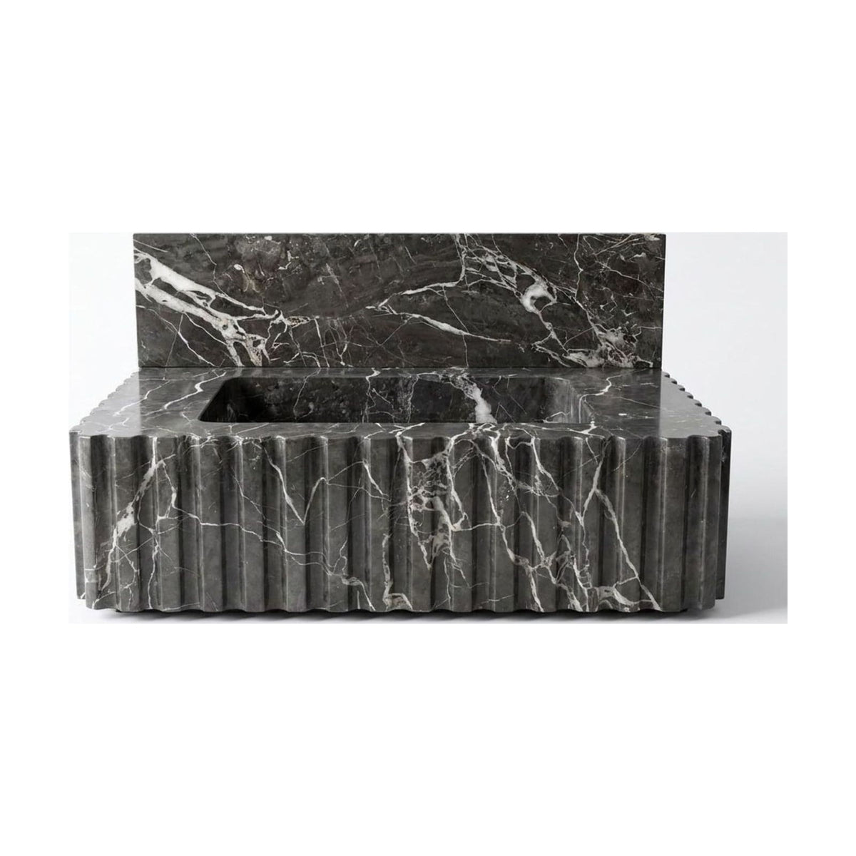 Pietra Notte Fluted Marble Sink with Backsplash — view 1