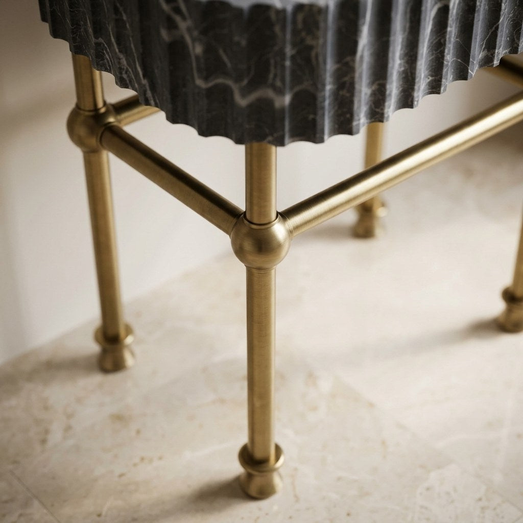 Pietra Notte Fluted Marble Sink with Copper Stand — detail — view 4