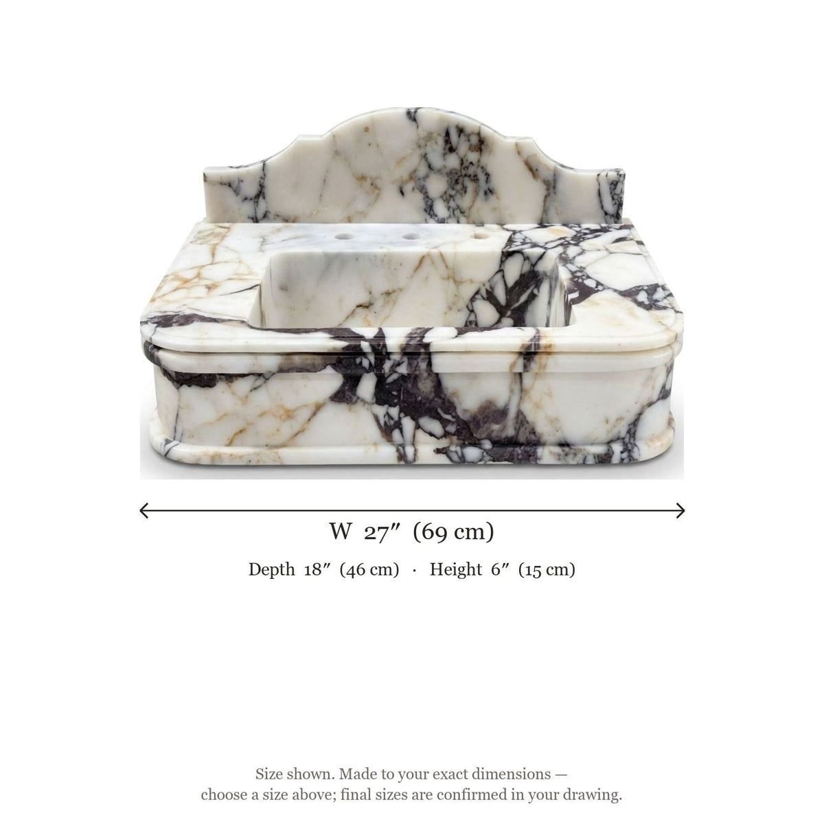 Calacatta Viola Marble Sink with Backsplash — dimensions — view 5