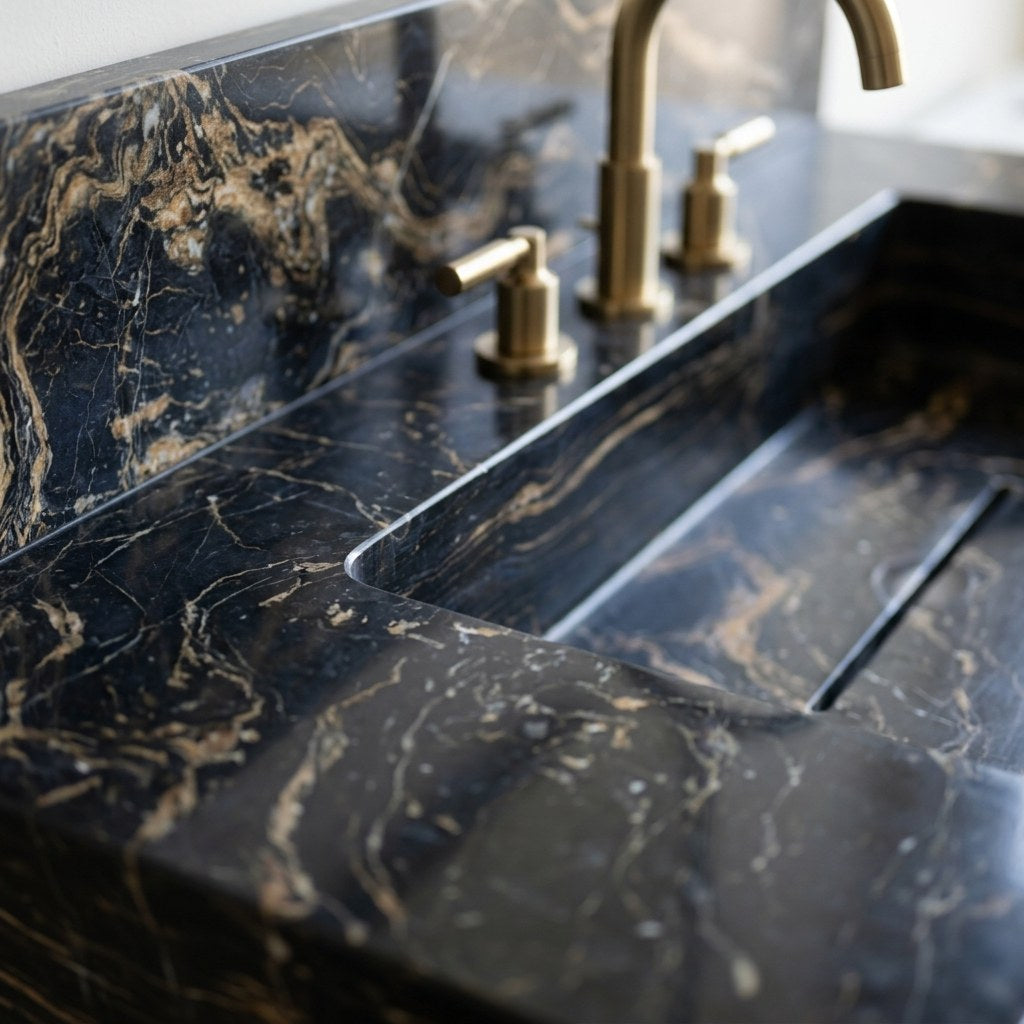 Picasso Marble Sink with Integrated Backsplash — marble detail — view 3