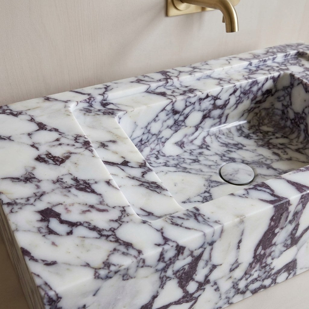 Calacatta Viola Rectangular Honed Marble Vessel Sink — detail — view 4