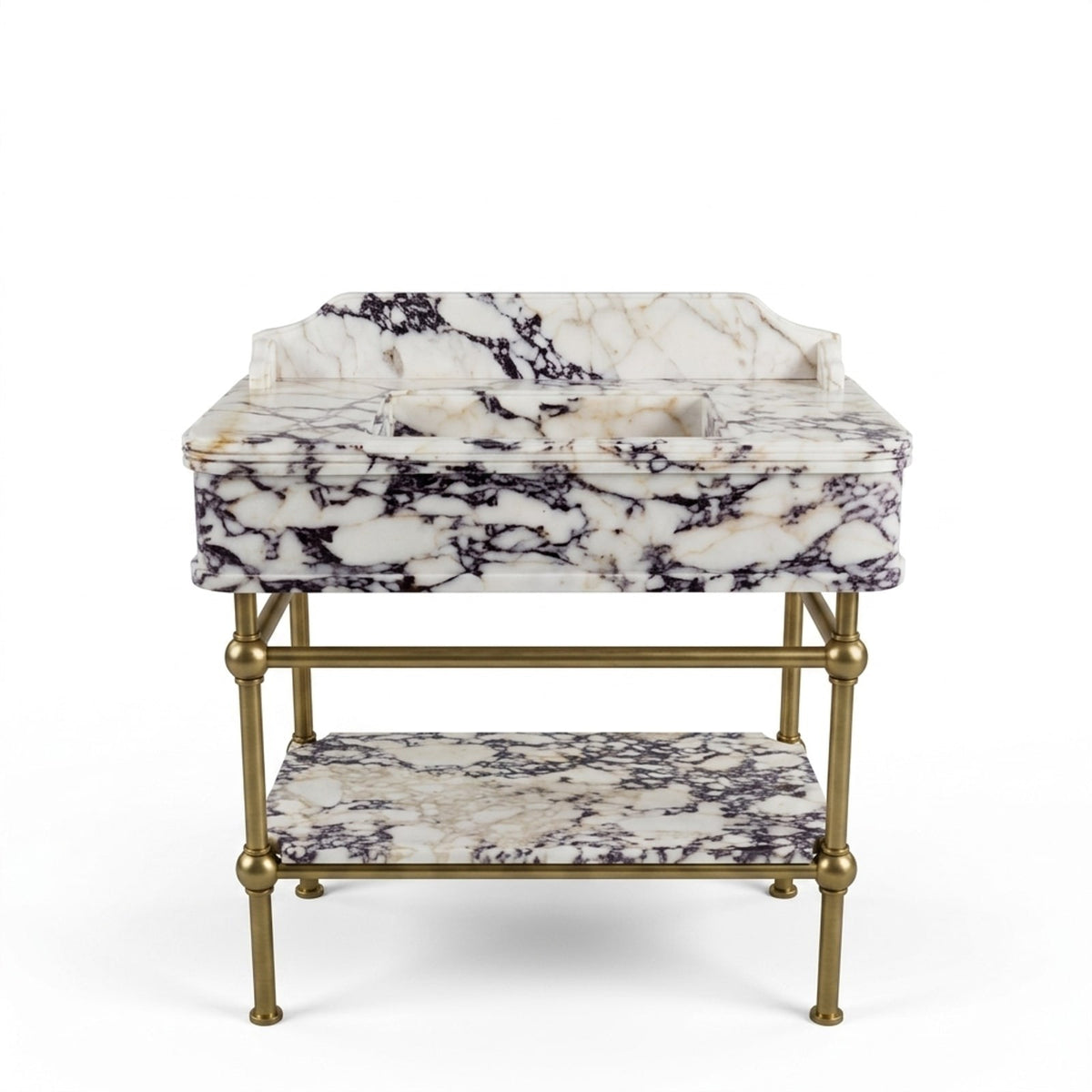 Calacatta Viola Marble Sink with Brass Stand and Backsplash — view 1