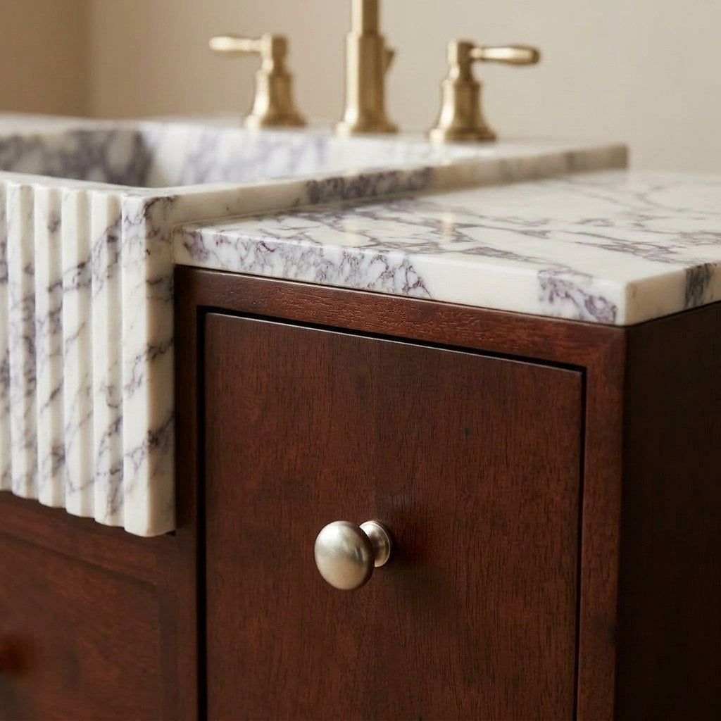 Calacatta Viola Fluted Marble Vanity with Honed Finish — detail — view 4