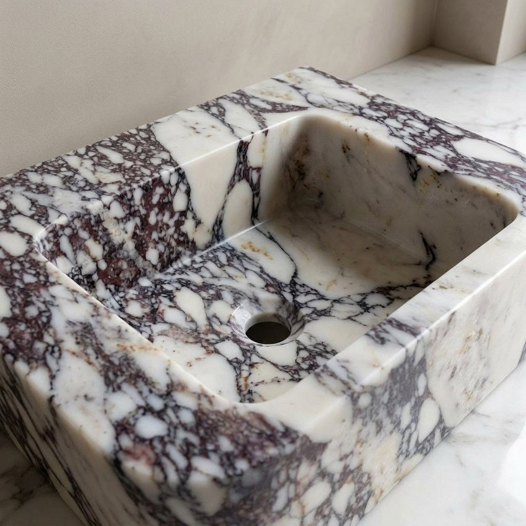 Calacatta Viola Polished Marble Vessel Sink — detail — view 4