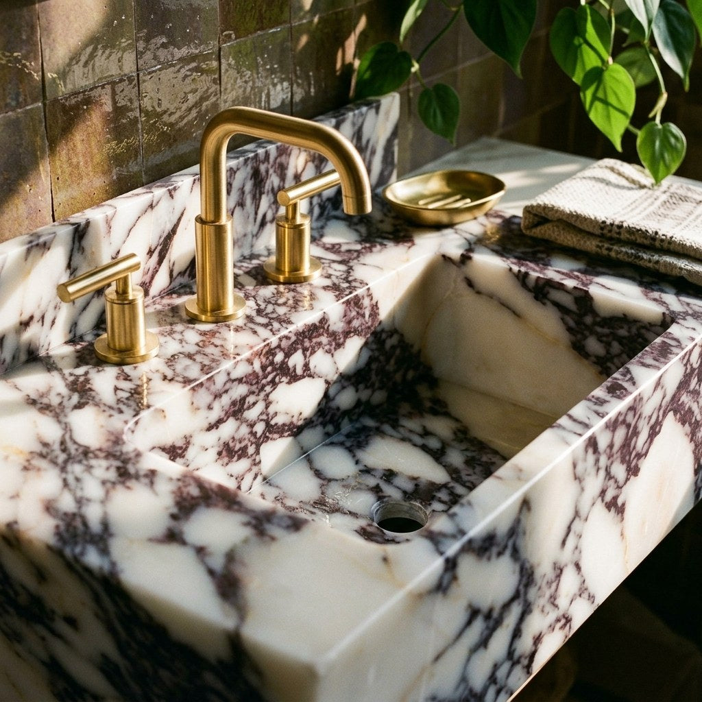 Calacatta Viola Marble Sink with Backsplash — premium — view 2