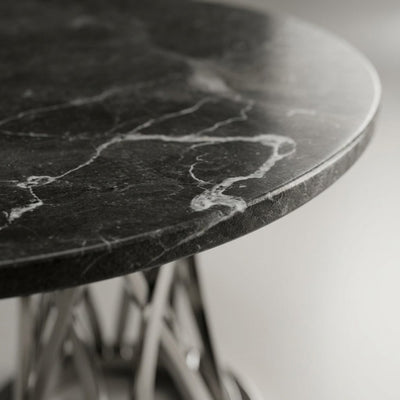 Pietra Notte Marble Round Table with Brushed Steel Base — marble detail