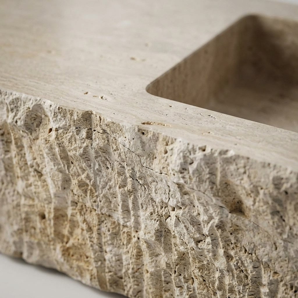 Honed Travertine Rectangular Sink — marble detail — view 3